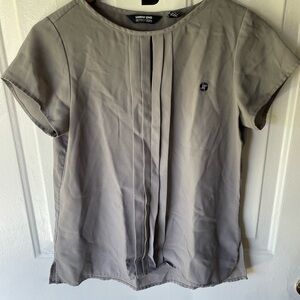 Chase bank Lands' End Gray Cuffed Sleeve Pleated Blouse